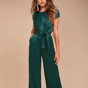 Let Me Entertain You Forest Green Satin Wide-Leg Jumpsuit LULUS